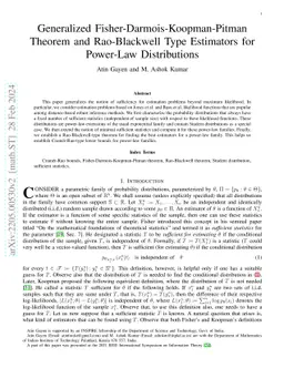 Generalized Fisher-Darmois-Koopman-Pitman Theorem and Rao-Blackwell Type
  Estimators for Power-Law Distributions