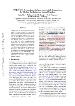 POLITICS: Pretraining with Same-story Article Comparison for Ideology
  Prediction and Stance Detection
