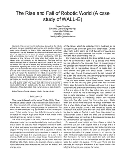 The Rise and Fall of Robotic World (A case study of WALL-E)