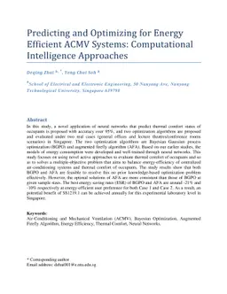 Predicting and Optimizing for Energy Efficient ACMV Systems:
  Computational Intelligence Approaches