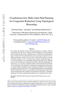 Coordination-free Multi-robot Path Planning for Congestion Reduction
  Using Topological Reasoning