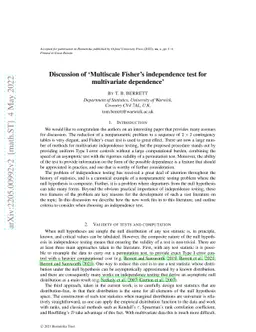Discussion of 'Multivariate Fisher's independence test for multivariate
  dependence'