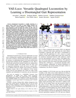 VAE-Loco: Versatile Quadruped Locomotion by Learning a Disentangled Gait
  Representation