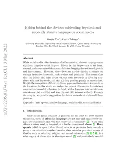 Hidden behind the obvious: misleading keywords and implicitly abusive
  language on social media