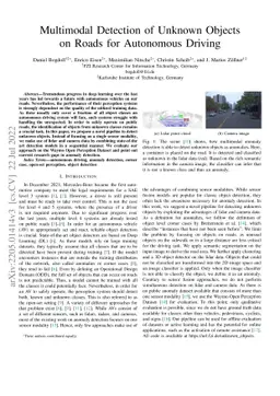 Multimodal Detection of Unknown Objects on Roads for Autonomous Driving