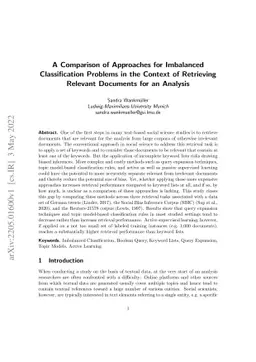 A Comparison of Approaches for Imbalanced Classification Problems in the
  Context of Retrieving Relevant Documents for an Analysis