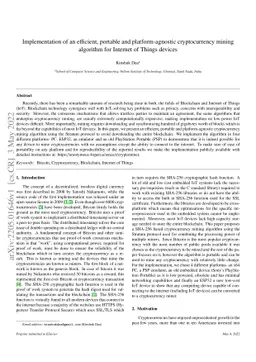 Implementation of an efficient, portable and platform-agnostic
  cryptocurrency mining algorithm for Internet of Things devices