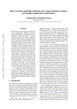 Don't sweat the small stuff, classify the rest: Sample Shielding to
  protect text classifiers against adversarial attacks