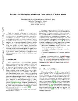 License Plate Privacy in Collaborative Visual Analysis of Traffic Scenes