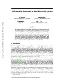 Differentiable Simulation of Soft Multi-body Systems