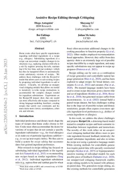 Assistive Recipe Editing through Critiquing