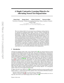 A Simple Contrastive Learning Objective for Alleviating Neural Text
  Degeneration