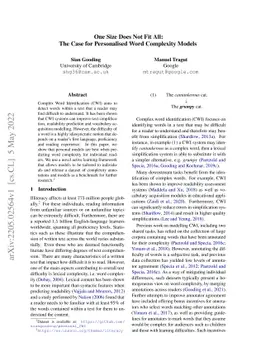 One Size Does Not Fit All: The Case for Personalised Word Complexity
  Models