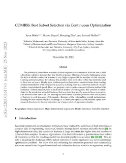 COMBSS: Best Subset Selection via Continuous Optimization