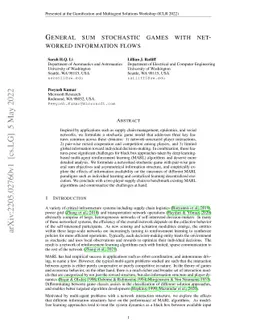 General sum stochastic games with networked information flows