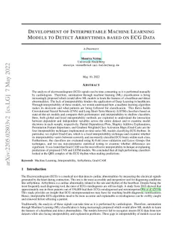 Development of Interpretable Machine Learning Models to Detect
  Arrhythmia based on ECG Data