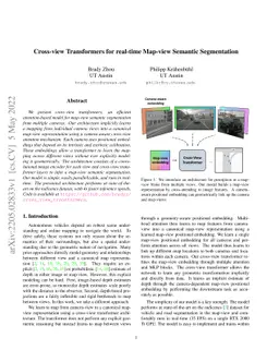 Cross-view Transformers for real-time Map-view Semantic Segmentation