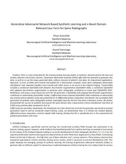 Generative Adversarial Network Based Synthetic Learning and a Novel
  Domain Relevant Loss Term for Spine Radiographs