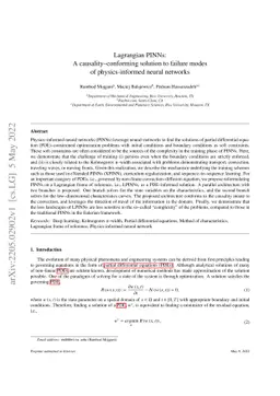 Lagrangian PINNs: A causality-conforming solution to failure modes of
  physics-informed neural networks