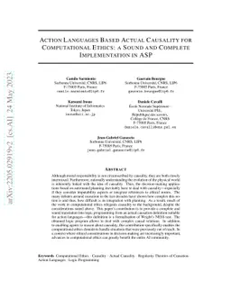 Action Languages Based Actual Causality for Computational Ethics: a
  Sound and Complete Implementation in ASP