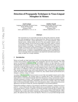Detection of Propaganda Techniques in Visuo-Lingual Metaphor in Memes