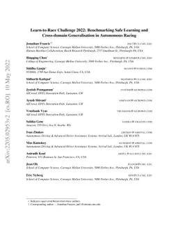 Learn-to-Race Challenge 2022: Benchmarking Safe Learning and
  Cross-domain Generalisation in Autonomous Racing