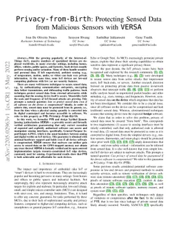Privacy-from-Birth: Protecting Sensed Data from Malicious Sensors with
  VERSA