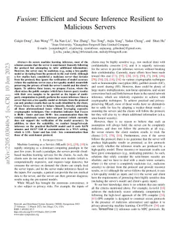 Fusion: Efficient and Secure Inference Resilient to Malicious Servers