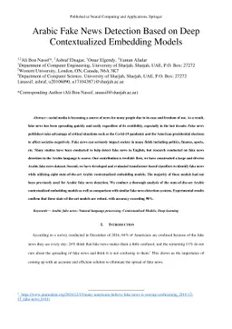 Arabic Fake News Detection Based on Deep Contextualized Embedding Models
