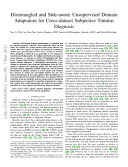 Disentangled and Side-aware Unsupervised Domain Adaptation for
  Cross-dataset Subjective Tinnitus Diagnosis