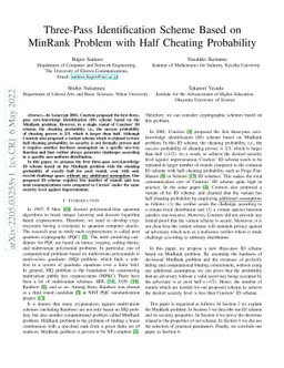 Three-Pass Identification Scheme Based on MinRank Problem with Half
  Cheating Probability