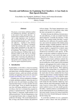 Necessity and Sufficiency for Explaining Text Classifiers: A Case Study
  in Hate Speech Detection