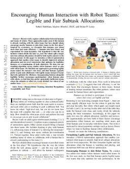 Encouraging Human Interaction with Robot Teams: Legible and Fair Subtask
  Allocations