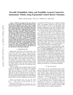 Provable Probabilistic Safety and Feasibility-Assured Control for
  Autonomous Vehicles using Exponential Control Barrier Functions