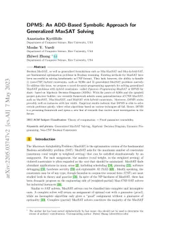 DPMS: An ADD-Based Symbolic Approach for Generalized MaxSAT Solving