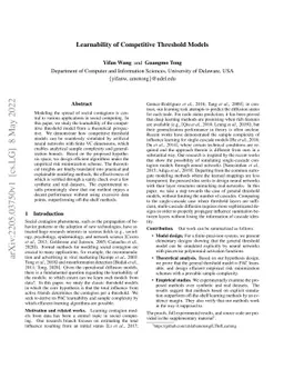 Learnability of Competitive Threshold Models