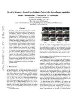Iterative Geometry-Aware Cross Guidance Network for Stereo Image
  Inpainting