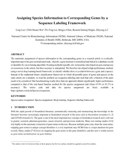 Assigning Species Information to Corresponding Genes by a Sequence
  Labeling Framework