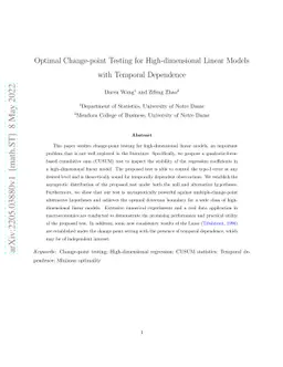 Optimal Change-point Testing for High-dimensional Linear Models with
  Temporal Dependence