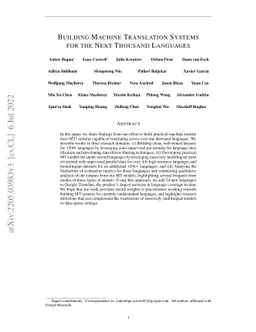 Building Machine Translation Systems for the Next Thousand Languages