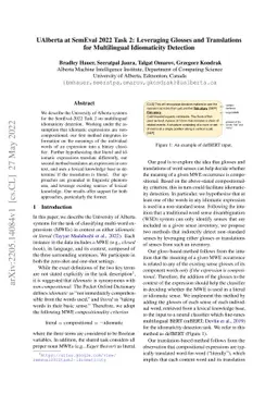UAlberta at SemEval 2022 Task 2: Leveraging Glosses and Translations for
  Multilingual Idiomaticity Detection