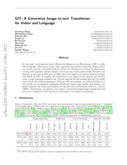 GIT: A Generative Image-to-text Transformer for Vision and Language