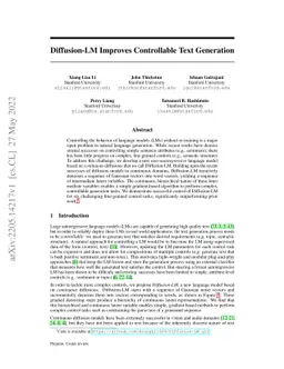 Diffusion-LM Improves Controllable Text Generation