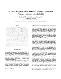 All That's Happening behind the Scenes: Putting the Spotlight on
  Volunteer Moderator Labor in Reddit