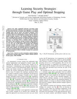 Learning Security Strategies through Game Play and Optimal Stopping