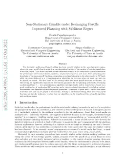 Non-Stationary Bandits under Recharging Payoffs: Improved Planning with
  Sublinear Regret