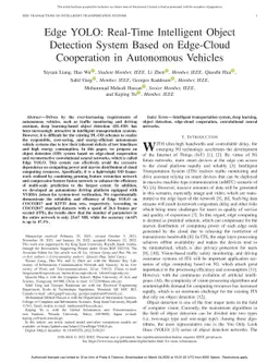 Edge YOLO: Real-Time Intelligent Object Detection System Based on
  Edge-Cloud Cooperation in Autonomous Vehicles