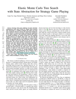 Elastic Monte Carlo Tree Search with State Abstraction for Strategy Game
  Playing