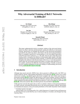 Why Adversarial Training of ReLU Networks Is Difficult?