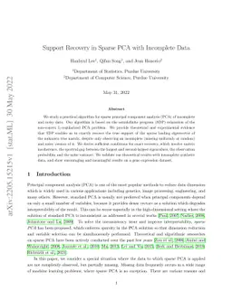 Support Recovery in Sparse PCA with Incomplete Data
